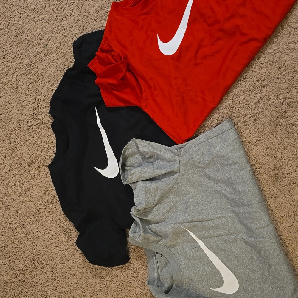 Nike Swoosh T-Shirts in Black, Gray, and Red